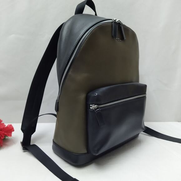 Michael Kors Olive Green Leather Zipper Closure Top Handle Backpack - Picture 3 of 16